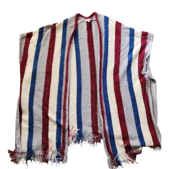 KORI America Striped Eyelash Fringe Boho Kimono Cardigan Sweater M/L - Picture 3 of 6